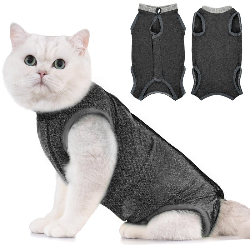 Avont Cat Recovery Suit Kitten Onesie for Cats After Surgery Cone of Shame Alternative Surgical Spay Suit for Female Cat PostSurgery or Skin Diseases Protection DarkgreyL - Image 2