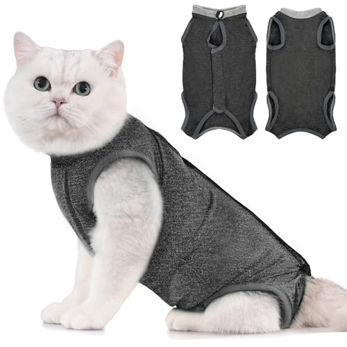 Avont Cat Recovery Suit Kitten Onesie for Cats After Surgery Cone of Shame Alternative Surgical Spay Suit for Female Cat PostSurgery or Skin Diseases Protection DarkgreyL - Image 1