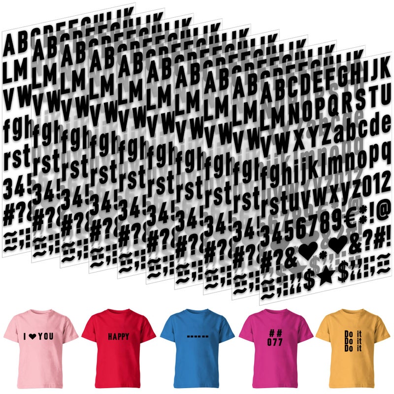 1070Pcs Iron on Letters 10 Sheets 1 Inch Iron on Letters and Numbers for Clothing Small Vinyl Letters AZ Heat Transfer Letters 09 Heat Press Alphabet Stickers for TShirt Fabric DIY Craft Black