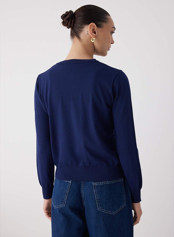 trendyol Wardrobe Essentials Navy Blue Mercerized Look Crew Neck Knitwear Cardigan | - Image 4