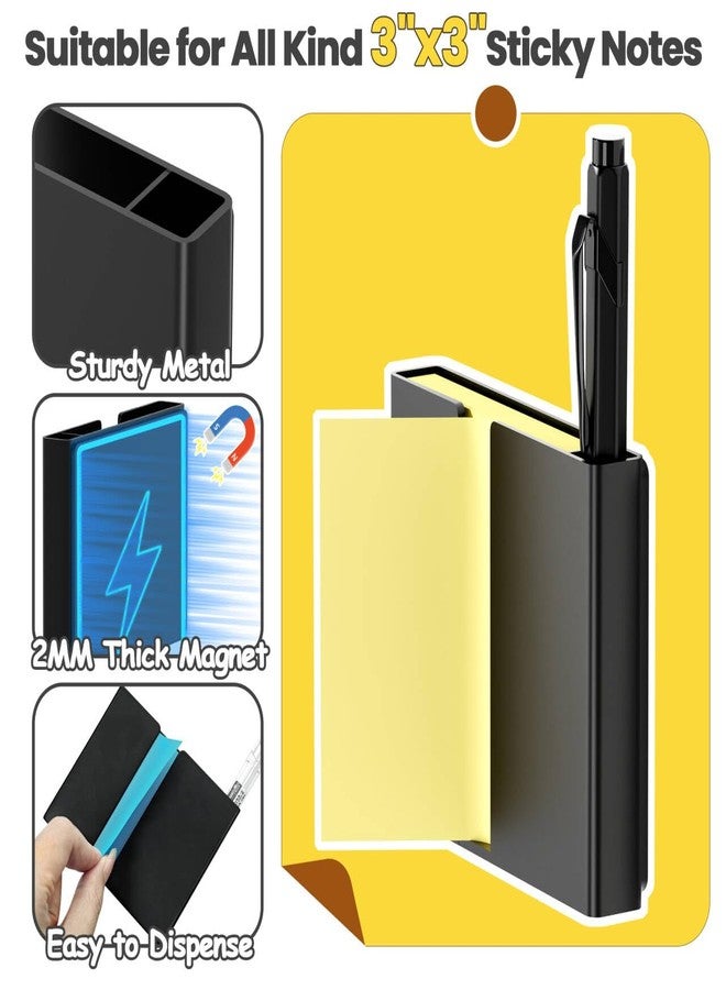 Alytree Sticky Note Dispenser, Magnetic Sticky Note Holder for Post It Notes, 3 x 3 Inch Sticky Note Pen Organizer for Office Home Classroom, Black - Image 4