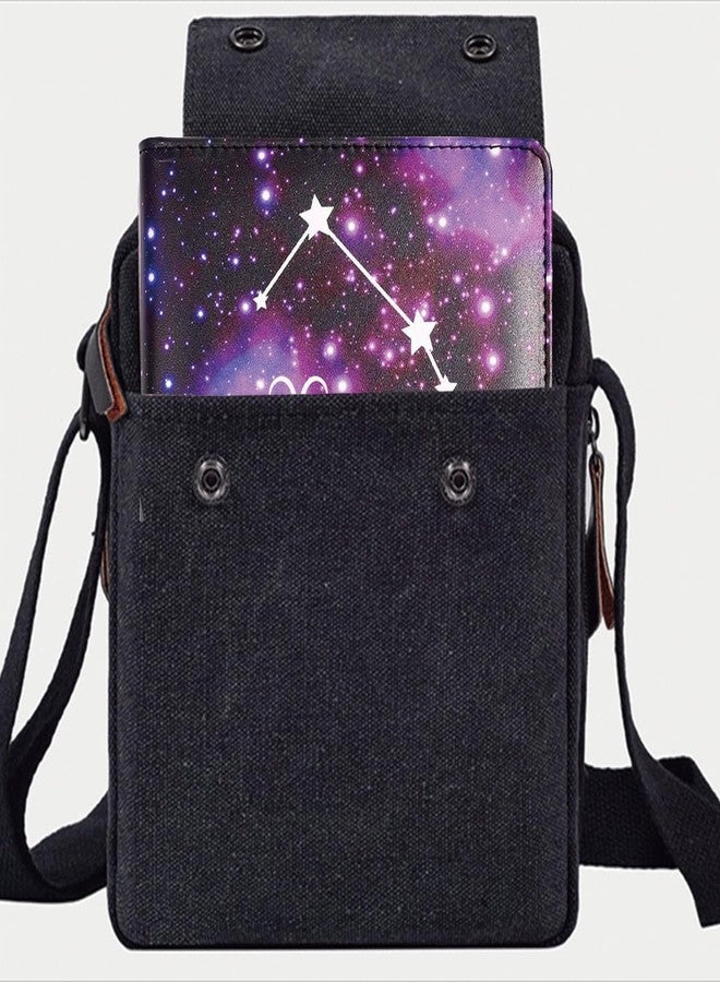 CAAORDKSO Small Canvas Messenger Bag Chest Bag Travel Bag, Mini Crossbody Bag Shoulder Bag for Men Women Multi Pocket Purses (Black) - Image 3