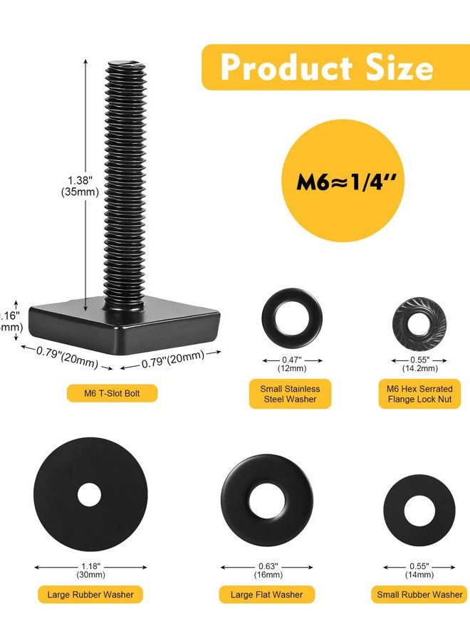 moroinriz T Slot Bolts for Thule, Yakima Roof Rack Cross Bars, Platform, Cargo Basket, Stainless Square T Track Bolt Adapter to Secure Bike/Ski/Kayak Rack, Solar Panel, Awning, M6x35mm, 4mm Thickness, Black - Image 2
