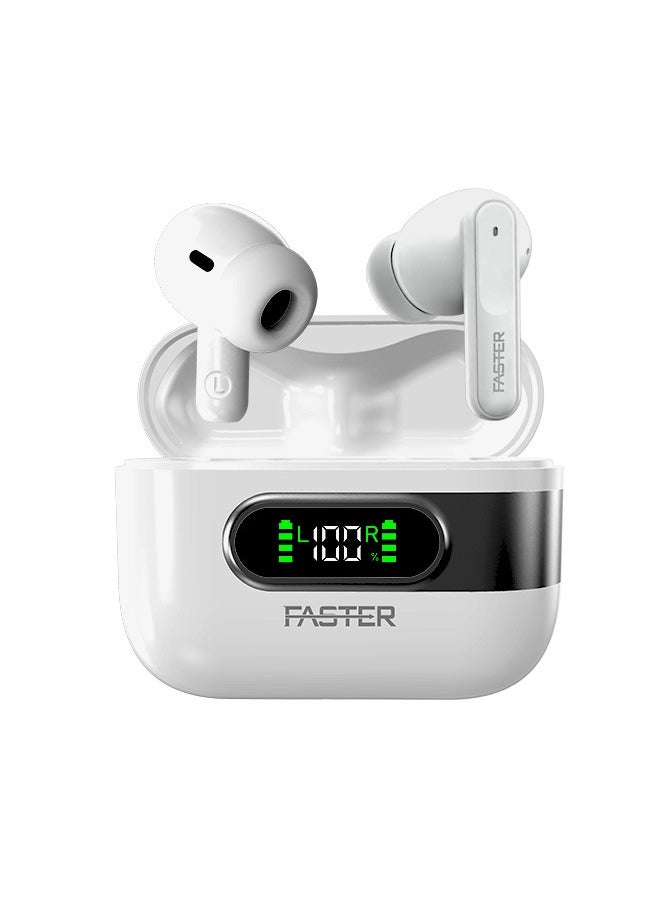 Faster - Slick X Wireless Earbuds with Extra Ear Tips - 6 Hours Playtime with Bluetooth 5.4 - HiFi Stereo Sound - Gaming Bluetooth Earphones with Ultra-Low Latency - Deep Bass, Touch Control - For Exercise, Gym - Compatible with iPhone & Android (White) - Image 1