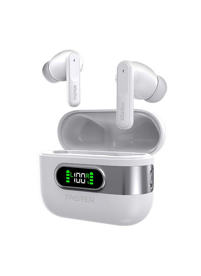 Faster - Slick X Wireless Earbuds with Extra Ear Tips - 6 Hours Playtime with Bluetooth 5.4 - HiFi Stereo Sound - Gaming Bluetooth Earphones with Ultra-Low Latency - Deep Bass, Touch Control - For Exercise, Gym - Compatible with iPhone & Android (White) - Image 1