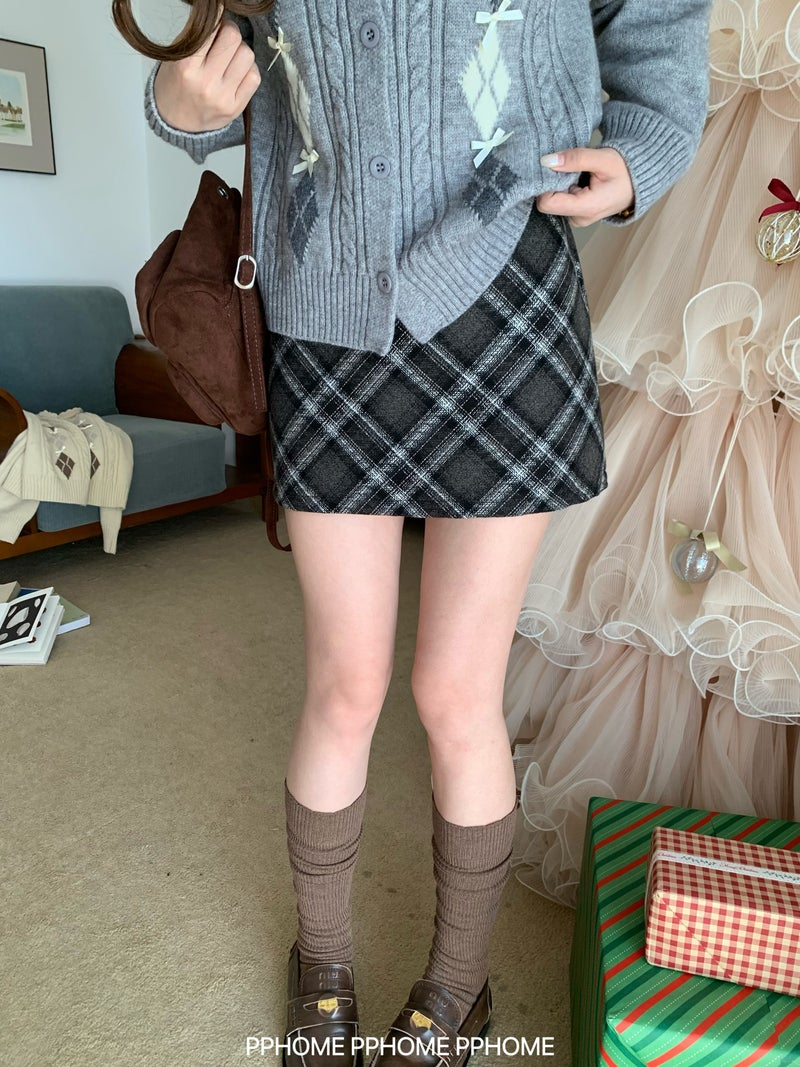PPHOME homemade~ Christmas plaid skirt, New Year red retro woolen skirt, autumn and winter slimming A-line skirt - Image 3