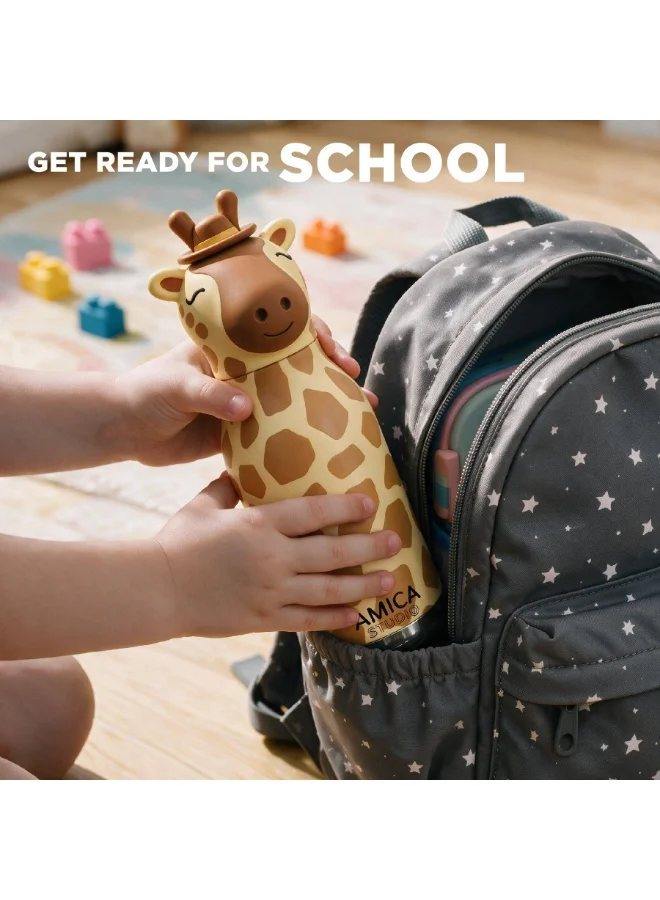 Amica Kids Insulated Water Bottle Kids Water Bottle 460ml Insulated Stainless Steel Gigi the Giraffe - AMICA STUDIO  | Best Price UAE