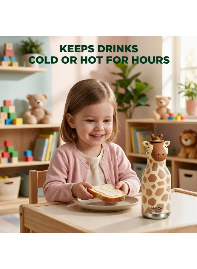 Amica Kids Insulated Water Bottle Kids Water Bottle 460ml Insulated Stainless Steel Gigi the Giraffe - AMICA STUDIO  | Best Price UAE