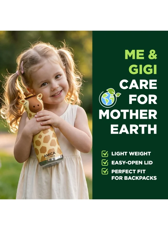 Amica Kids Insulated Water Bottle Kids Water Bottle 460ml Insulated Stainless Steel Gigi the Giraffe - AMICA STUDIO  | Best Price UAE