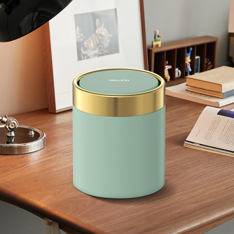 Mbillion Mini Trash Can with Lid, Desktop Small Trash Can Recycling Bin Cute Metal Garbage Can for Tabletop Countertop Use,Stainless Steel 0.4Gal/1.5L Waste Bin for Office Parlor Car Bedroom,Light Green - Image 5