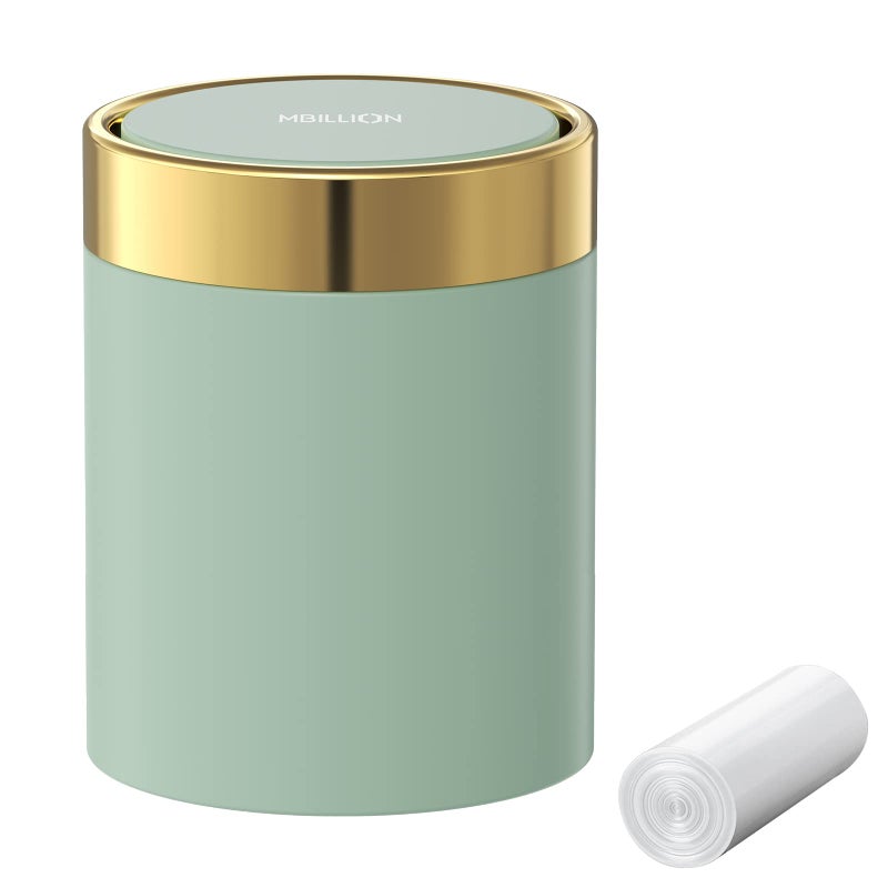 Mbillion Mini Trash Can with Lid, Desktop Small Trash Can Recycling Bin Cute Metal Garbage Can for Tabletop Countertop Use,Stainless Steel 0.4Gal/1.5L Waste Bin for Office Parlor Car Bedroom,Light Green - Image 1
