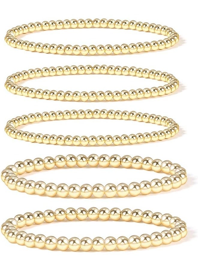 yalilai Gold Bead Bracelet for Women 14K Gold Plated Bead Ball Bracelet Stretchable Elastic Hypoallergenic Bohemian Stackable Bracelet - Image 1