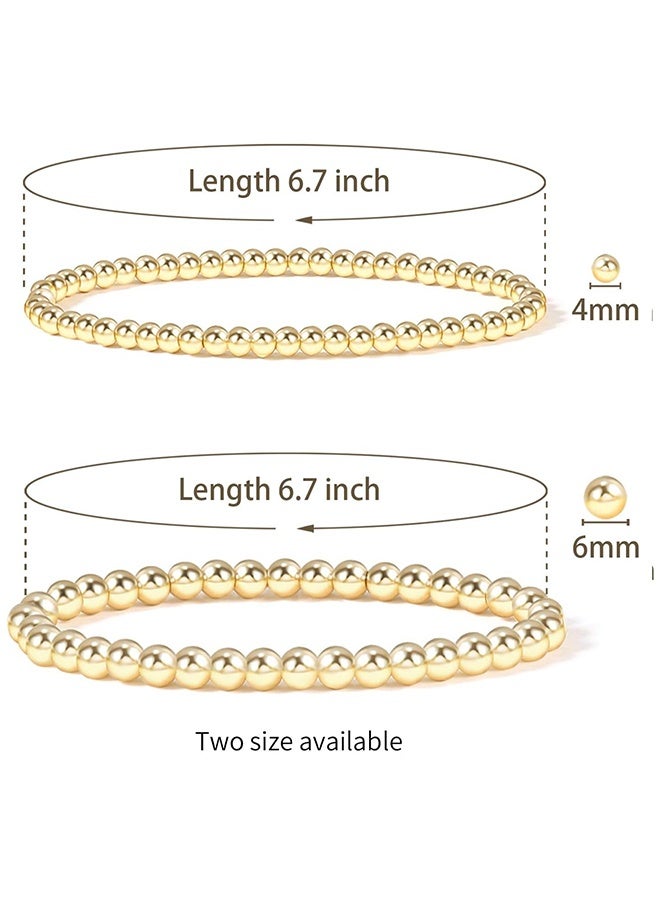 yalilai Gold Bead Bracelet for Women 14K Gold Plated Bead Ball Bracelet Stretchable Elastic Hypoallergenic Bohemian Stackable Bracelet - Image 2