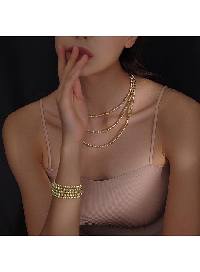 yalilai Gold Bead Bracelet for Women 14K Gold Plated Bead Ball Bracelet Stretchable Elastic Hypoallergenic Bohemian Stackable Bracelet - Image 5