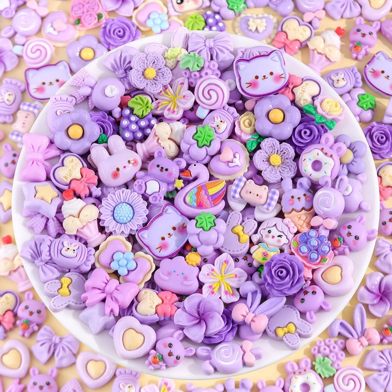 Glitzest 100PCS TINKRSTUFF Purple Slime Charms Cute Flatback Resin Charms for Slime, Random Kawaii Decoden Charm for Embellishments Phone Junk Case Charms Bulk, Hairpins Scrapbooking Crafting & DIY Decoration - Image 4