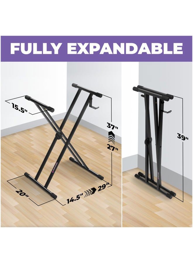 Liquid Stands Piano Keyboard Stand - X Style Adjustable and Portable Heavy Duty Music Stand for Kids and Adults - Fits 54 61 88 Key Electric Pianos - Double Braced Foldable Digital Piano Table Stand - Image 2