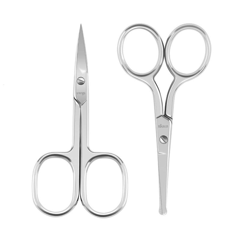 LIVINGO Premium Curved and Rounded Nose Hair Scissors for Men, 2 PC Set Nail Cuticle Manicure Scissors Shears Kit for Beard/Mustache, Ear, Facial Hair, Eyebrows, Eyelashes for Women - Image 1