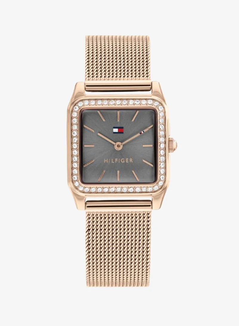 Women's Quartz Watch, Grey Dial, Rose Gold Stainless Steel Strap
