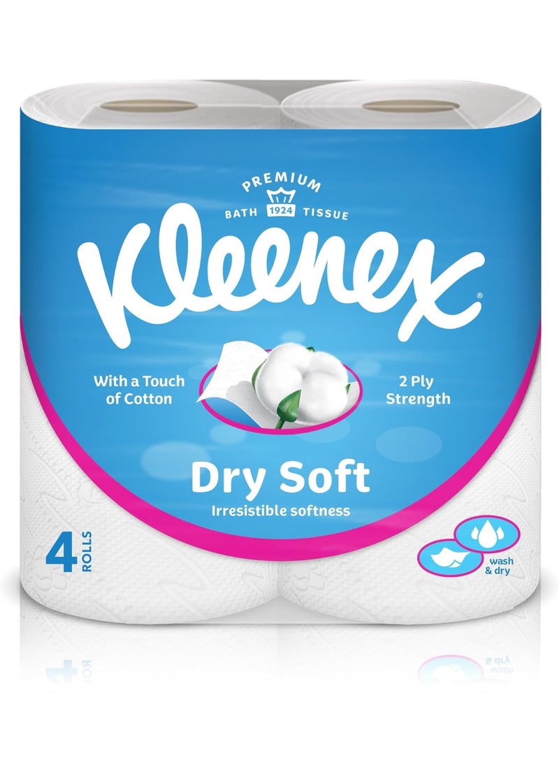 ورق تواليت جاف وناعم، مكون من طبقتين، 4 لفات، مناديل حمام منقوشة بلمسة من القطن - Image 1