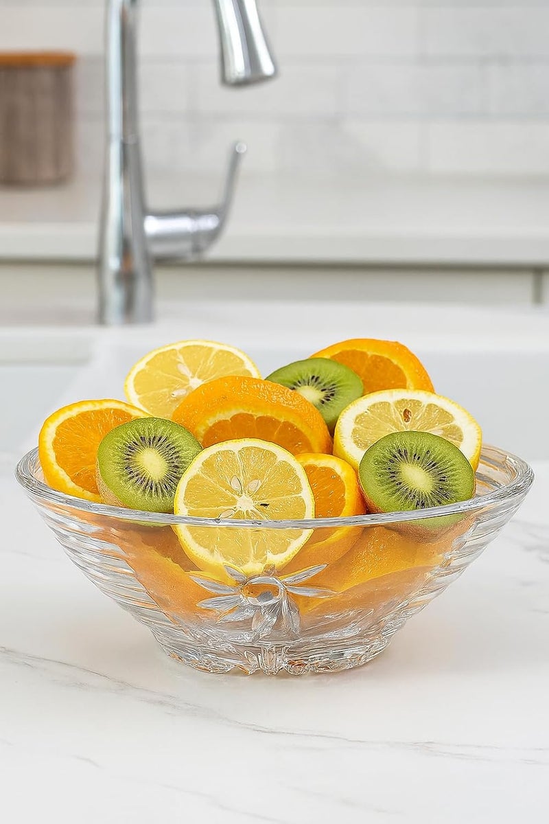 B&D Crystal Glass Decorative Serving Bowl with Ripple Pattern - Image 1