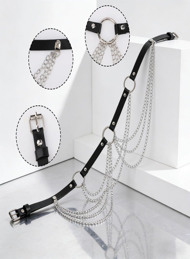 Gallipower Black Punk Waist Chain Belt,Punk Body Chain Jewelry for Women,Goth Costume Accessories,PU Leather Adjustable Body Jewelry for Women Party Gifts Ladies(Fits Waist 29.92IN-39.76IN) - Image 3