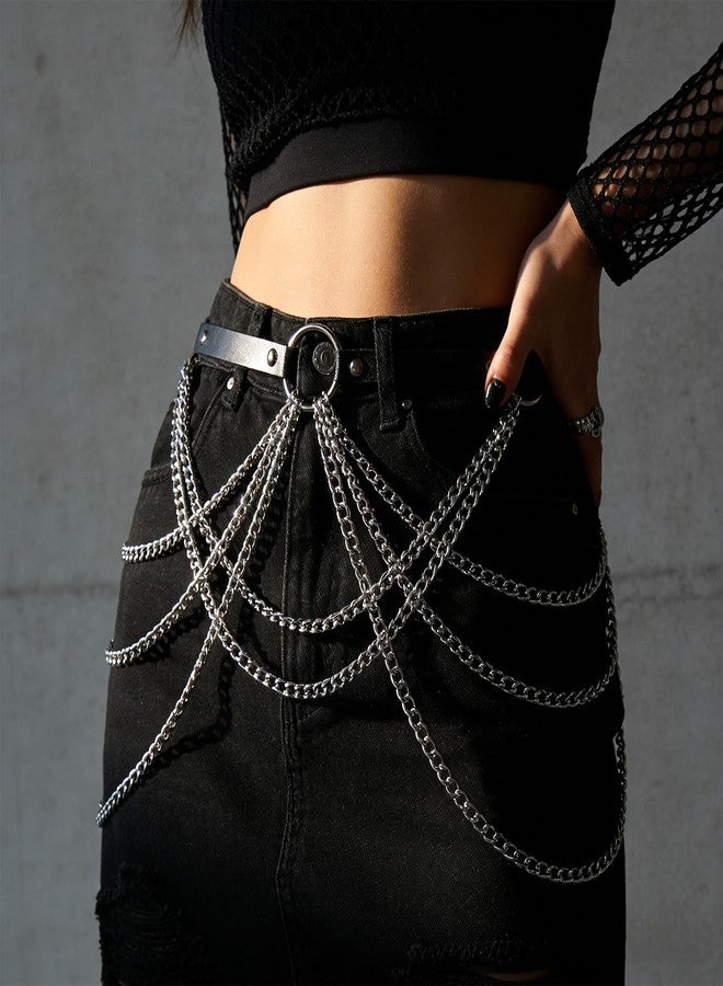 Gallipower Black Punk Waist Chain Belt,Punk Body Chain Jewelry for Women,Goth Costume Accessories,PU Leather Adjustable Body Jewelry for Women Party Gifts Ladies(Fits Waist 29.92IN-39.76IN) - Image 4