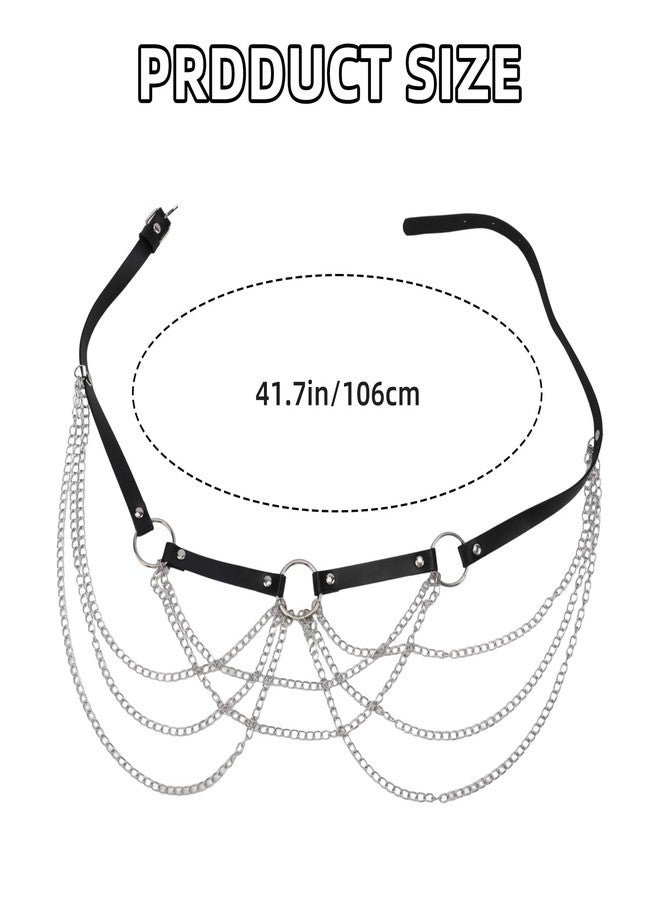Gallipower Black Punk Waist Chain Belt,Punk Body Chain Jewelry for Women,Goth Costume Accessories,PU Leather Adjustable Body Jewelry for Women Party Gifts Ladies(Fits Waist 29.92IN-39.76IN) - Image 2
