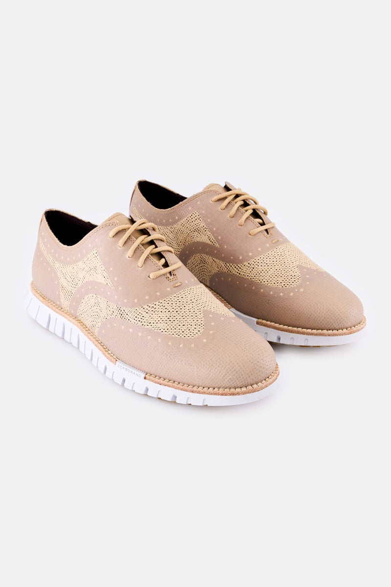 COLE HAAN Men Wide ZG Rmstd Embro Lace Up Casual Shoes, Tan - Image 1