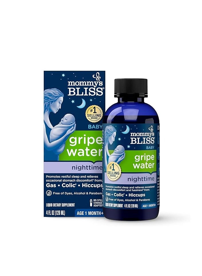 ماما بليس ماء Mommy's Bliss Gripe Night Time، لتخفيف غازات المغص للرضع، لطيف وآمن، 2 أسابيع+، زجاجة 4 أونصة سائلة (عبوة من 1) - Image 1