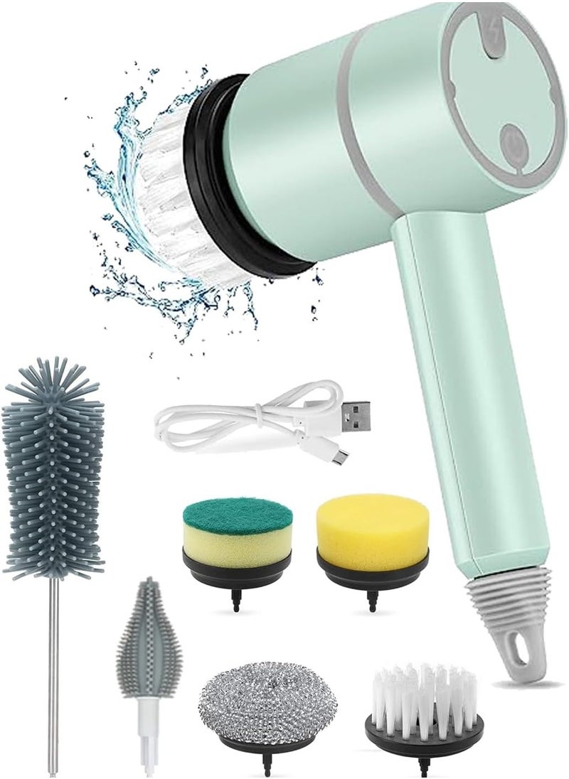 Riva Ekitch Portable Cordless Rotating Electric Scrubber Brush, Portable Electric Scrubber Brush with 6 Replaceable Brush Heads, Rechargeable for Bathroom, Kitchen, Dishes, Milk Bottle, Tile and Glass by Ekitch  - Image 1
