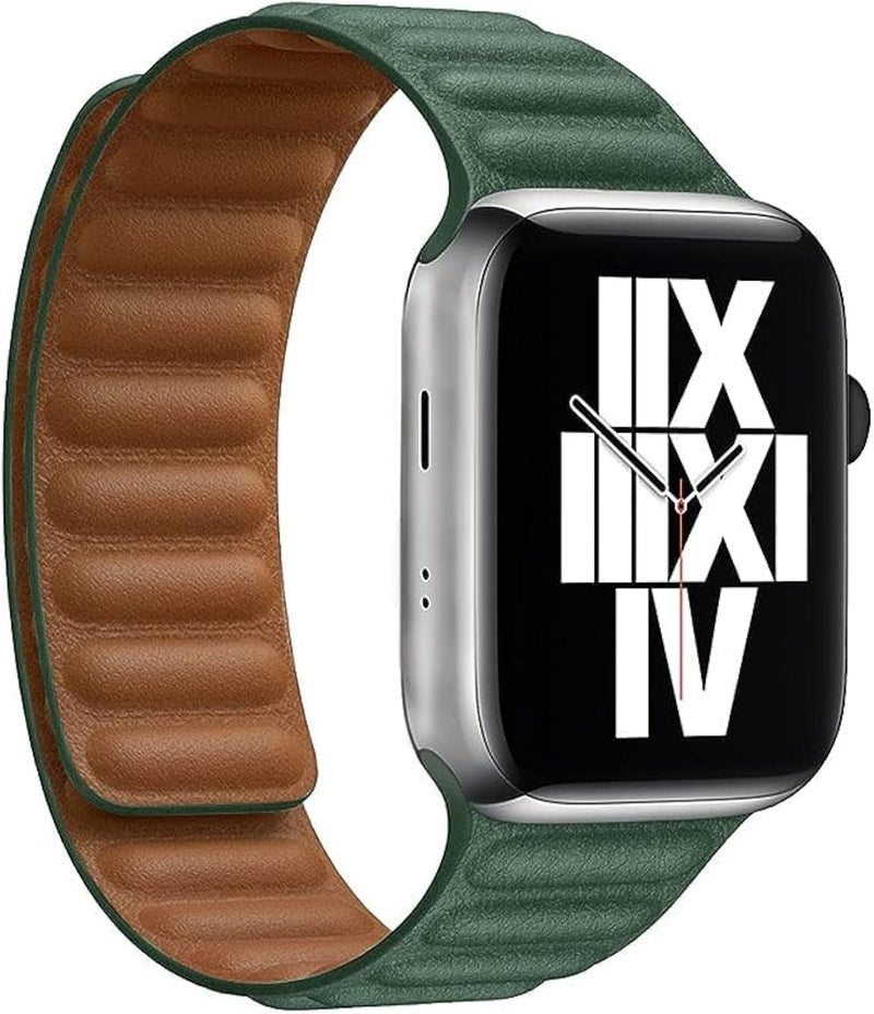 Next Store Magnetic Leather Replacement Strap Compatible with Apple Watch Series 8/7/6/5/4/SE/3/2 – (42/44/45/49mm, Green) - Image 1