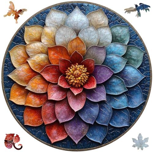 Qiuenisray Wooden Puzzles for Adults Mandala Flower Jigsaw Puzzles for Woman 200 Pieces FSC Certified Beautiful Wall Decor Unique Shaped Plant Puzzle Piece Gift for Family Game 112x112 in - Image 1