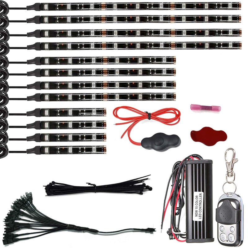 NBWDY 12Pcs Vehicle Motorcycle LED Light Kit Strips MultiColor Accent Glow Lighting Neon Lights Lamp Flexible with Remote