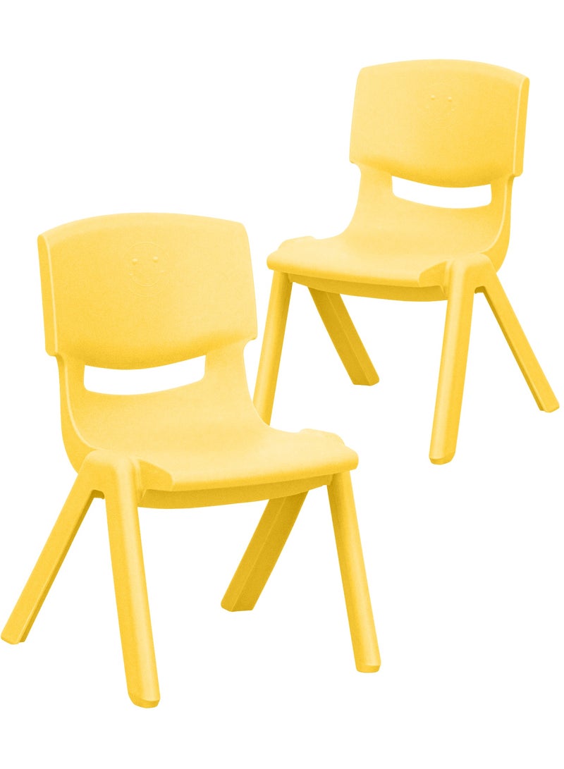 فنز  قطعتان من كراسي التعلم البلاستيكية القابلة للتكديس من فنز للأطفال، 40 × 32 × 51 سم، الكرسي المثالي لغرف اللعب والمدارس ودور الحضانة والمنزل، باللون الأصفر - Image 1