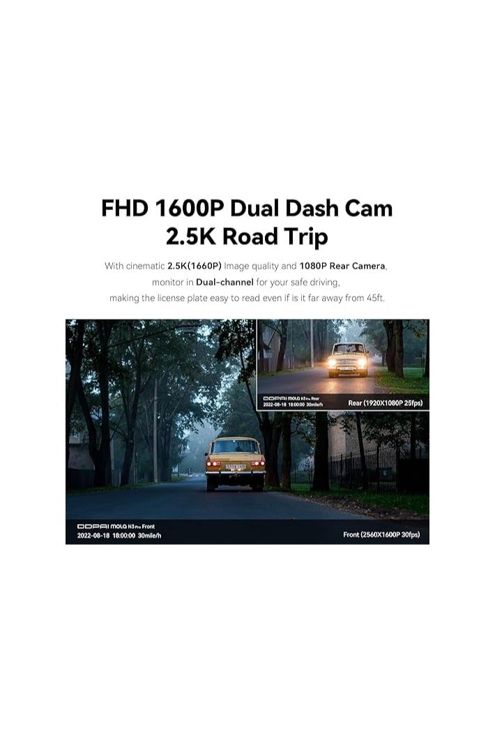 ddpai N3 PRO GPS Dash Cam Car Front and Back 3K Dashcam 1600P Front 1080P Rear Car Dash Camera - Image 3
