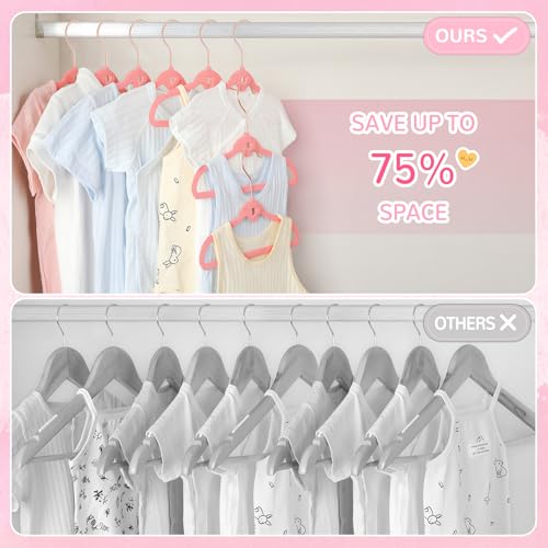 STOPKLAS Baby Velvet Stackable Hangers 30 Pack, 11 Inches Pink Kids Clothes Hangers for Closet, Non Slip Toddler Infant Hanger for Nursery, Thin Space Saving Children Felt Hanger with 360° Swivel Hooks - Image 4