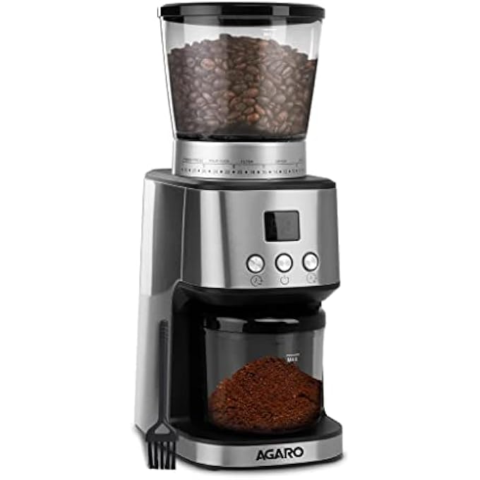 AGARO Supreme Coffee Grinder Conical Burr Grinder 31 Grinding Settings Pulse Mode Adjustable Digital Timer Single Dose Grinder For Espresso Filter Dripper Moca Espresso Silver - Image 1