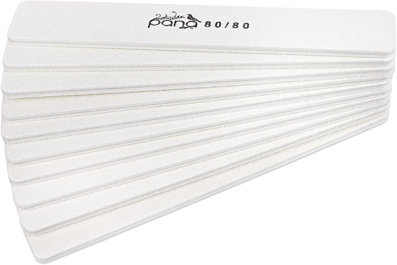 PANA Jumbo Double-Sided Emery Nail File for Manicure, Pedicure, Natural, and Acrylic Nails - White (Grit 80/80) - 50 Piece Pack