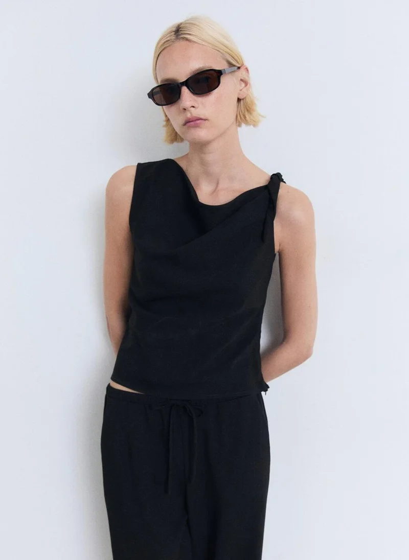 MANGO Asymmetrical Draped Top With Straps