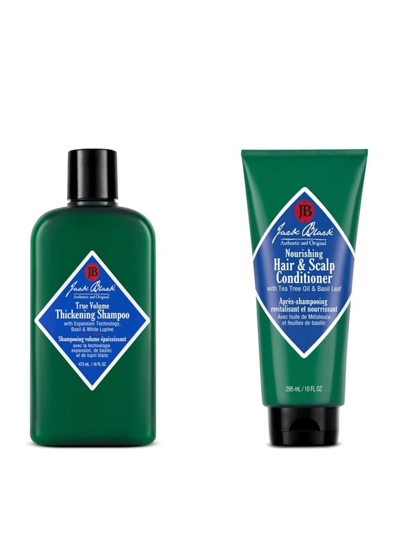 Jack Black True Volume Thickening Shampoo, 16 Ounce with Jack Black - Nourishing Hair and Scalp Conditioner, 10 Fl Oz