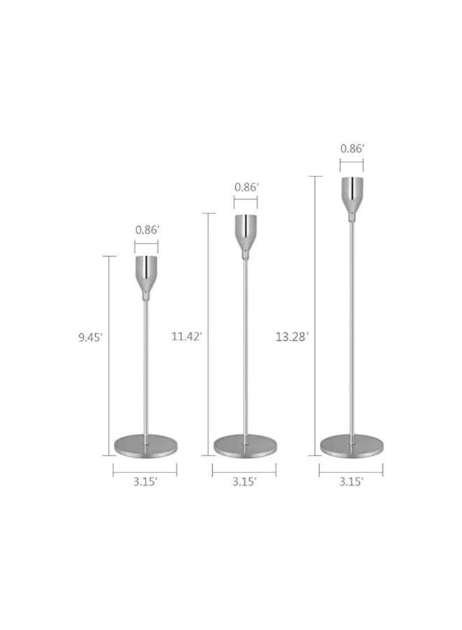 The Bros حاملات الشموع لشموع الشمعة مجموعة من 3 حاملات شموع زخرفية لحفلات الزفاف، العشاء، الحفلات تناسب شموع بسمك 3/4 بوصة و شموع LED (فضي) - Image 2