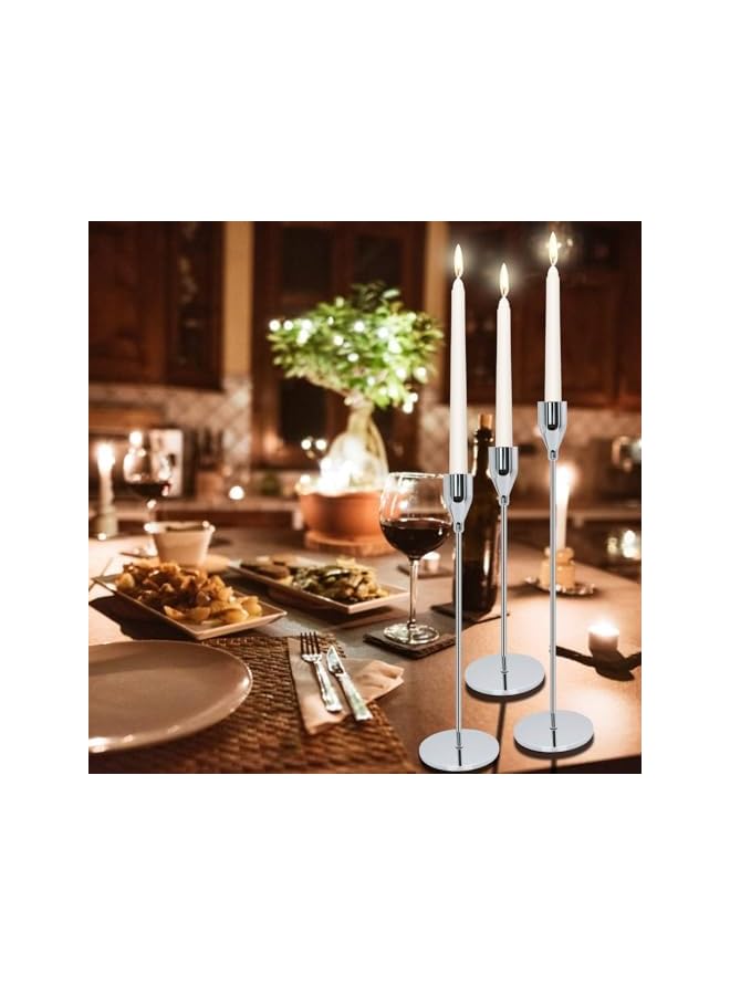 The Bros حاملات الشموع لشموع الشمعة مجموعة من 3 حاملات شموع زخرفية لحفلات الزفاف، العشاء، الحفلات تناسب شموع بسمك 3/4 بوصة و شموع LED (فضي) - Image 5