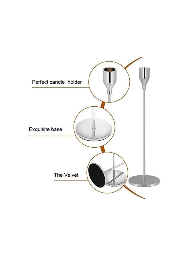 The Bros حاملات الشموع لشموع الشمعة مجموعة من 3 حاملات شموع زخرفية لحفلات الزفاف، العشاء، الحفلات تناسب شموع بسمك 3/4 بوصة و شموع LED (فضي) - Image 3