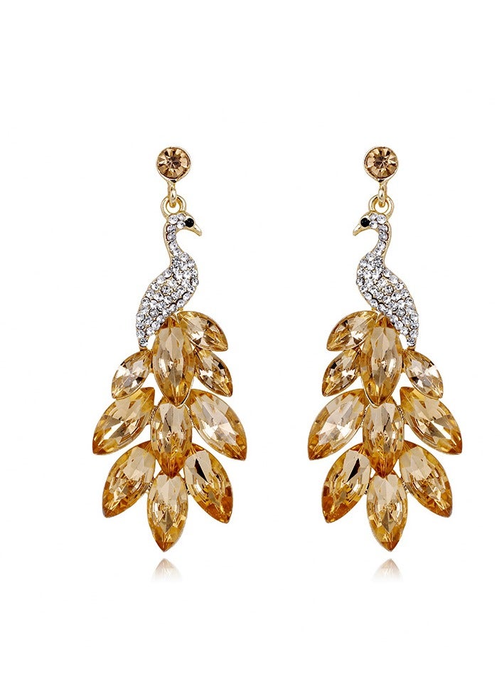 Exotic style peacock earrings, stylish and delicate diamond-studded rhinestones.