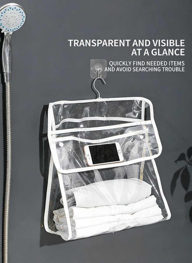 حقيبة تخزين الحمام، حقيبة شفافة معلقة لأدوات النظافة مع طبقة داخلية للهاتف المحمول، حقيبة ملابس منظمة معلقة مع خطاف تعليق، حقيبة تخزين محمولة معلقة، حقيبة استحمام مقاومة للماء - Image 3