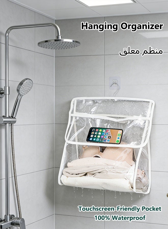 حقيبة تخزين الحمام، حقيبة شفافة معلقة لأدوات النظافة مع طبقة داخلية للهاتف المحمول، حقيبة ملابس منظمة معلقة مع خطاف تعليق، حقيبة تخزين محمولة معلقة، حقيبة استحمام مقاومة للماء - Image 1
