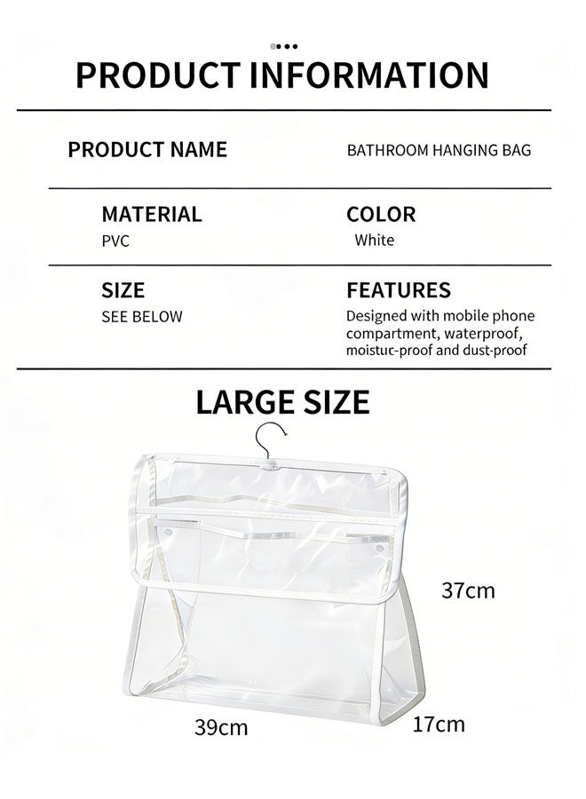 حقيبة تخزين الحمام، حقيبة شفافة معلقة لأدوات النظافة مع طبقة داخلية للهاتف المحمول، حقيبة ملابس منظمة معلقة مع خطاف تعليق، حقيبة تخزين محمولة معلقة، حقيبة استحمام مقاومة للماء - Image 2
