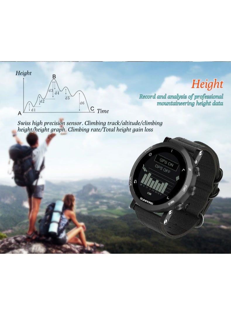 Sunroad outdoor sports watch with GPS positioning and navigation, heart rate monitoring, pace tracking, air pressure measurement, altitude indication, compass, and water resistance. - Image 2