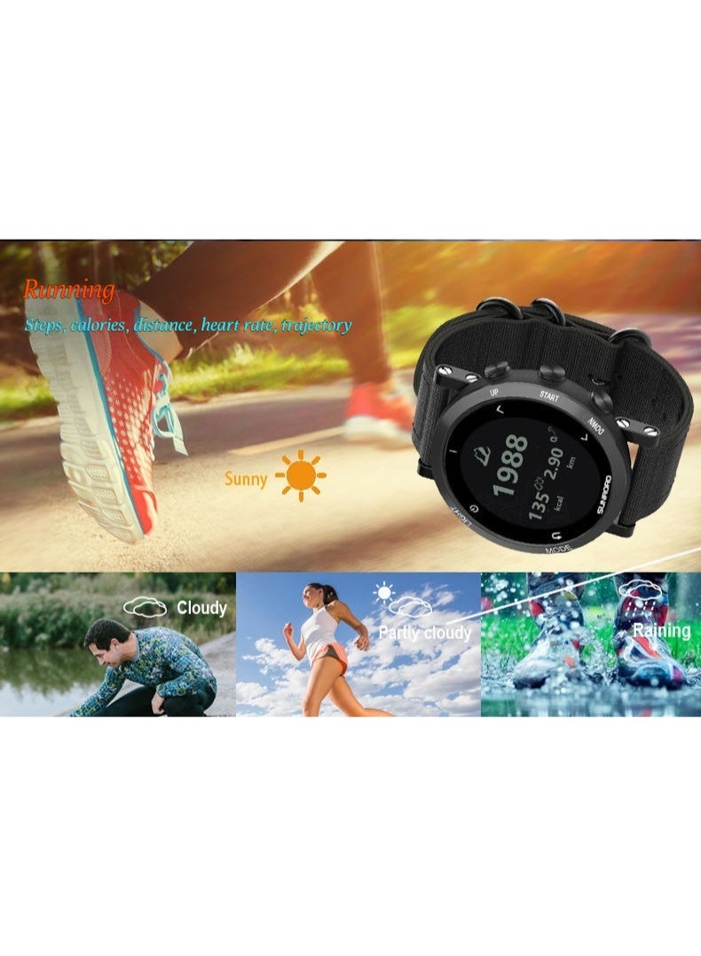 Sunroad outdoor sports watch with GPS positioning and navigation, heart rate monitoring, pace tracking, air pressure measurement, altitude indication, compass, and water resistance. - Image 5