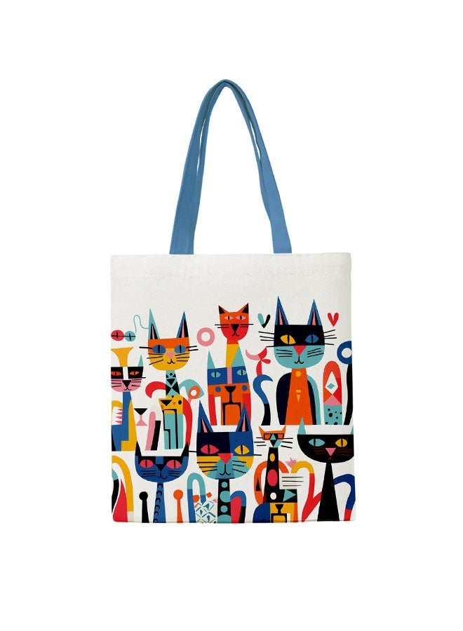 حقيبة يد نسائية أنيقة بسعة كبيرة - حقيبة قماشية قابلة لإعادة الاستخدام بطبعتين، حقيبة تسوق فنية صديقة للبيئة - Image 1